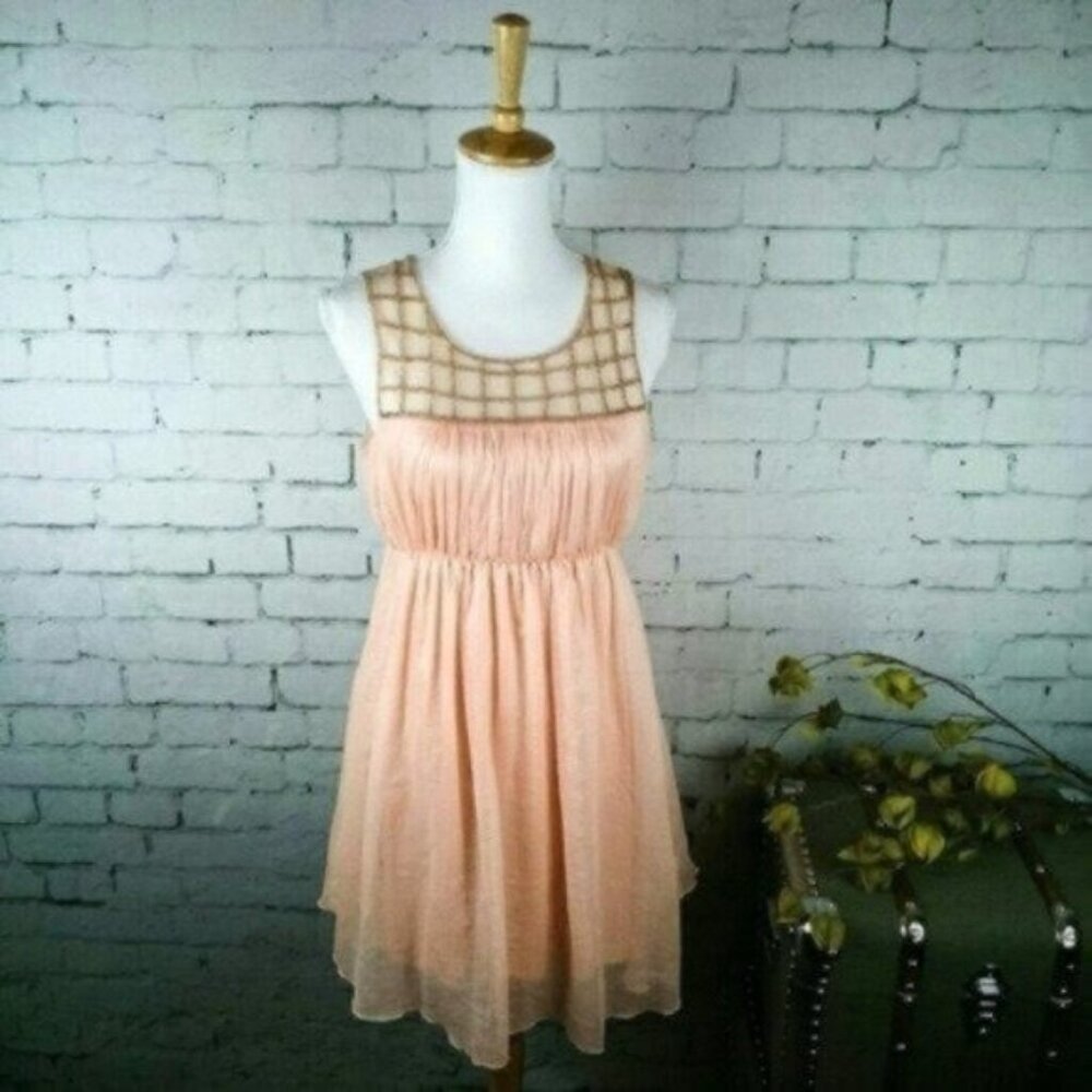 Alice Moon Modcloth Silk Beaded Dress Peach Medium